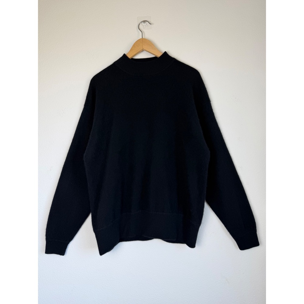 VTG Nordstrom Angora Lambswool Sweater XL Black Mock Neck Soft Dark Academia